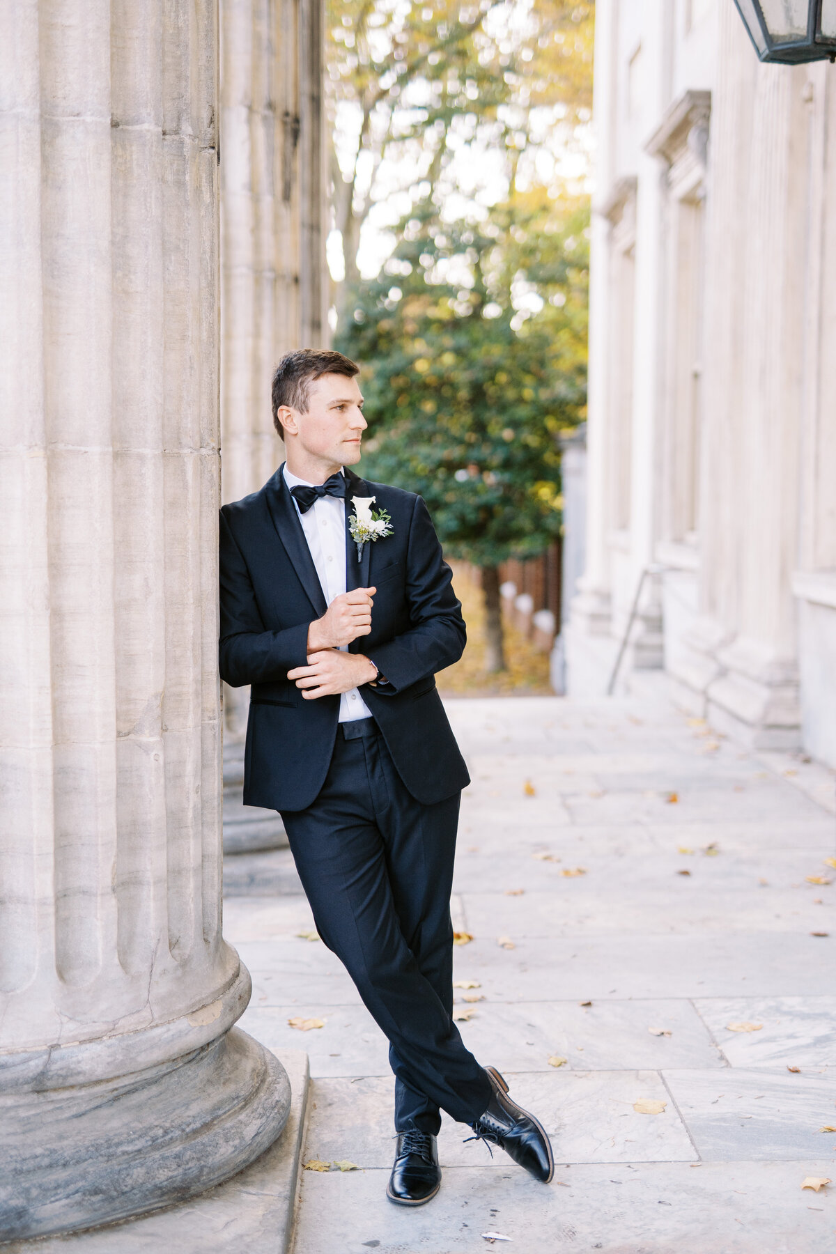 Groom Wedding Portrait at First Bank of The United States in Philadelphia