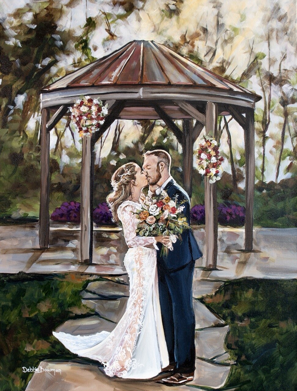 First kiss at Trapp Canton Barn in South Dakota, painted by Debbie Bowman Art