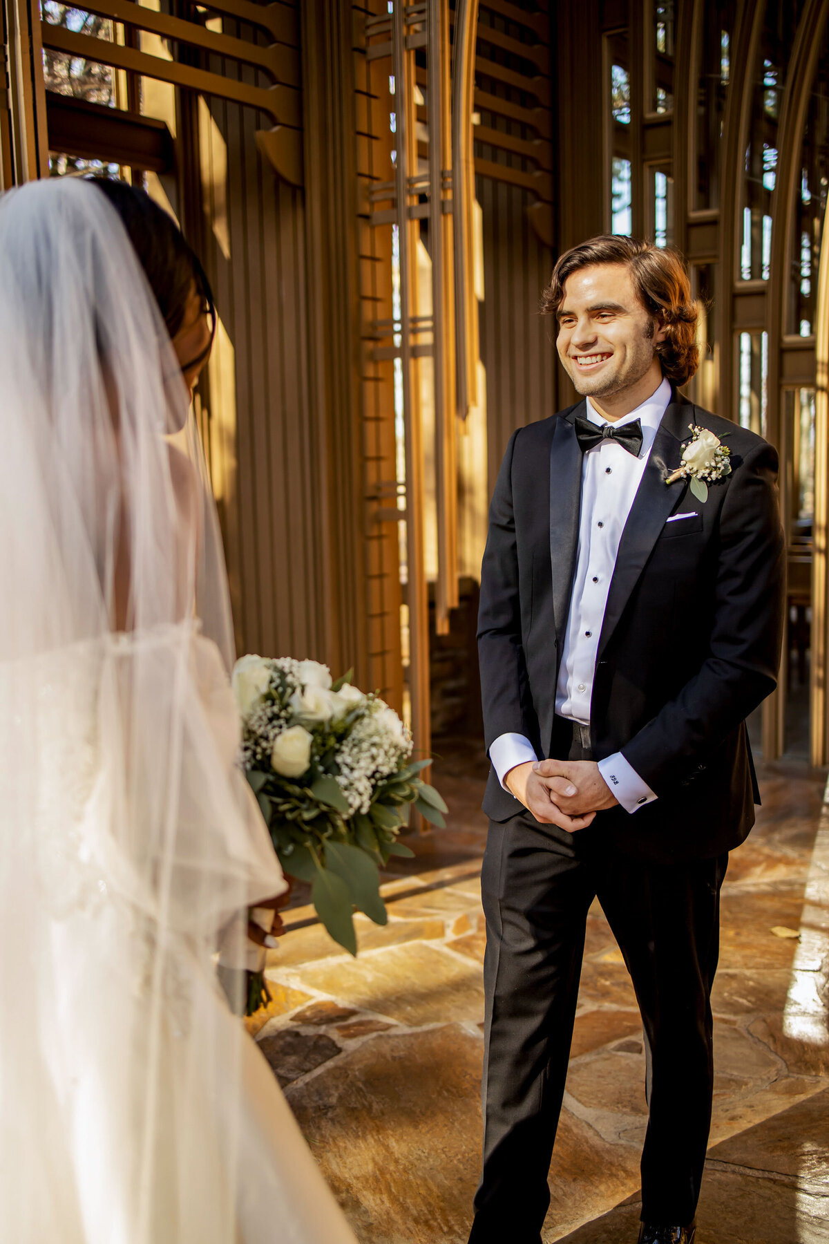 a first look with bride and groom