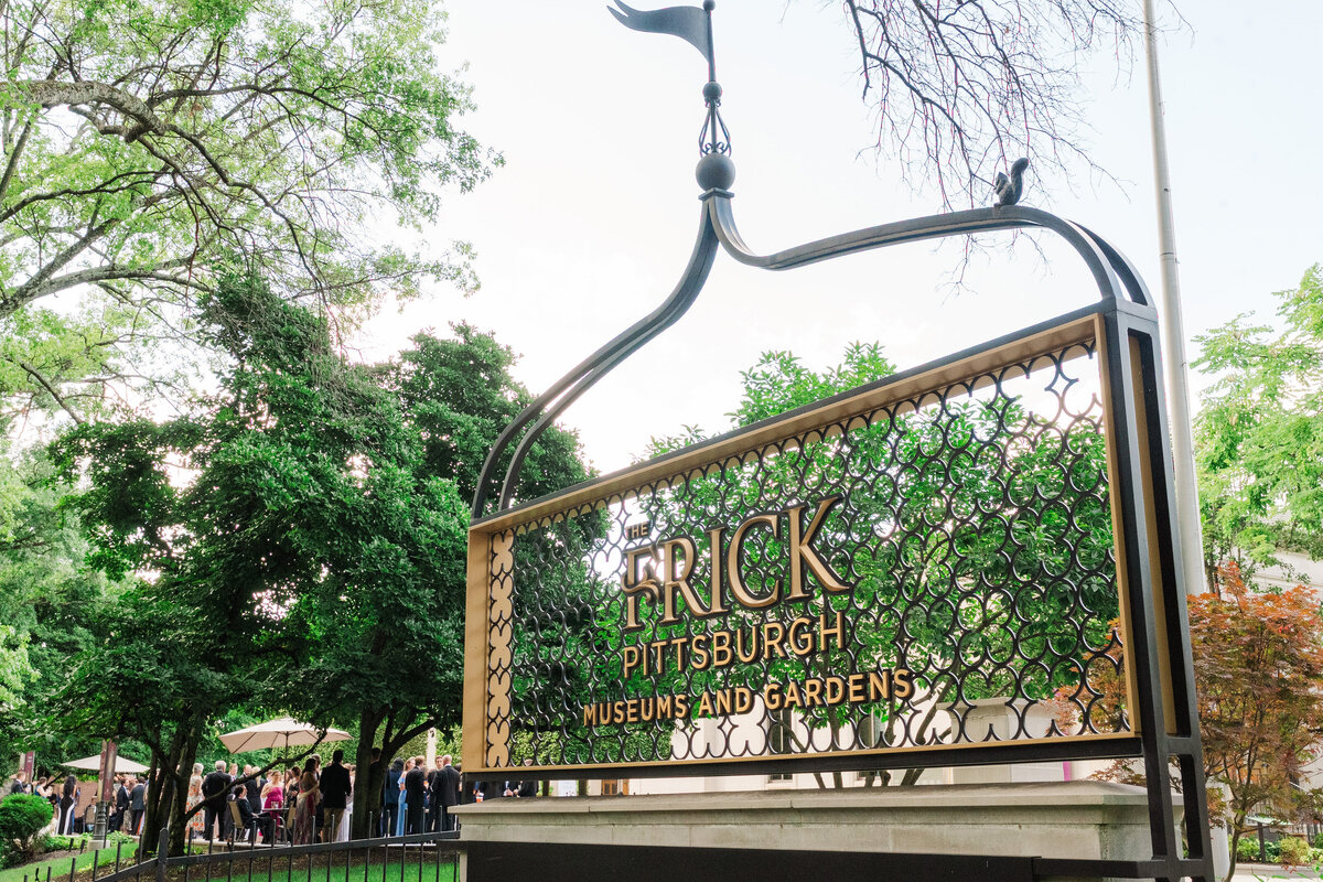 entrance sign for the front of the Frick Museum and gardens
