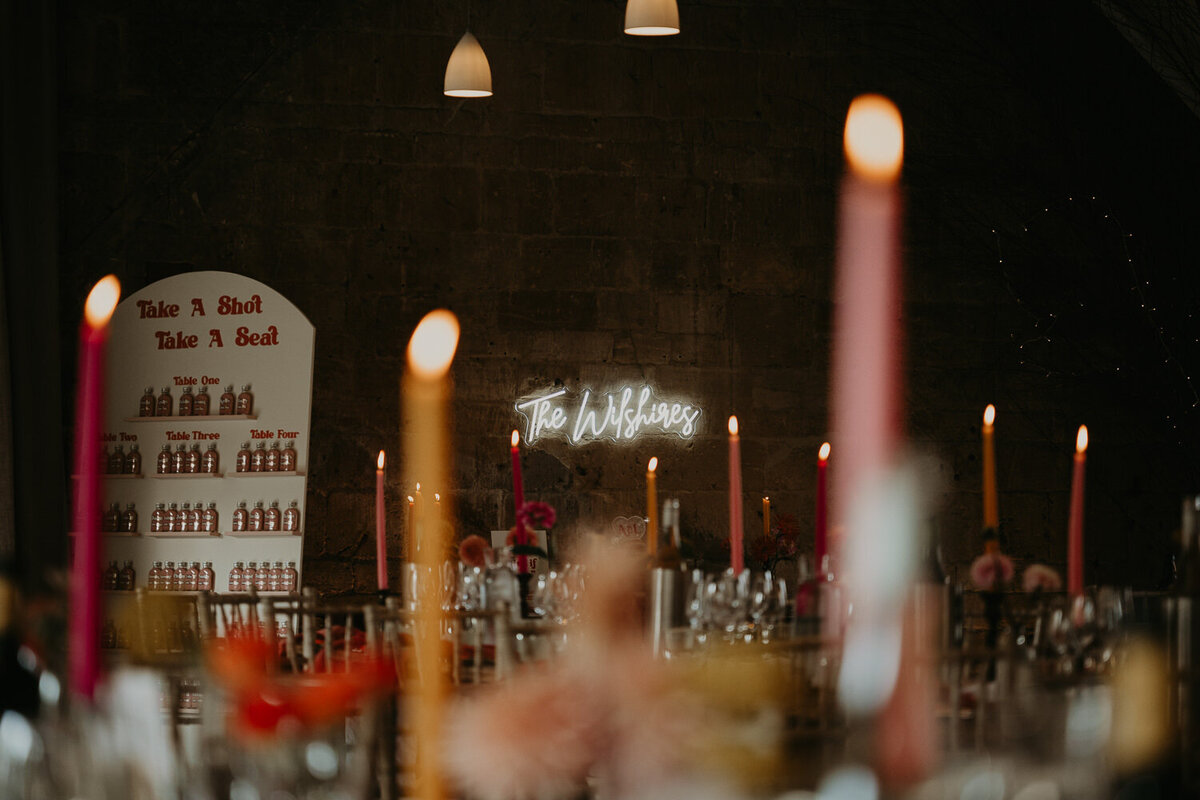 A wedding breakfast set up at Lapstone Barn. 