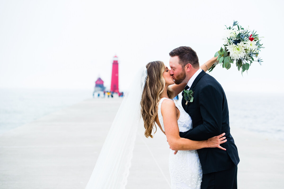 Bride  and Groom on Grand Haven Pier