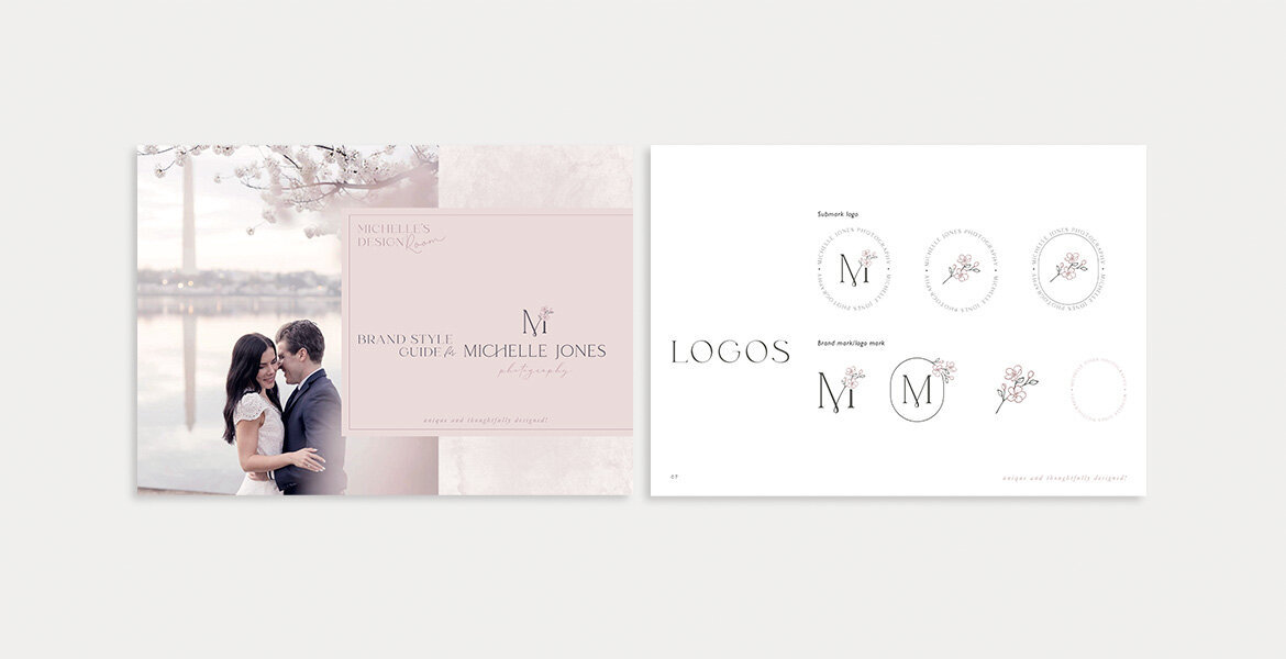 Brand identity style guide for wedding and family photographer Michelle Jones
