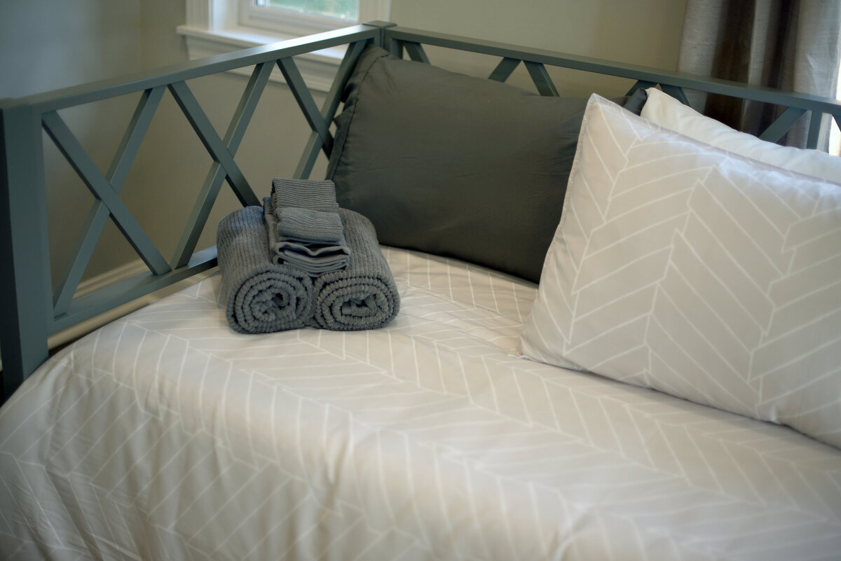 Close up of professionally staged bedroom furniture