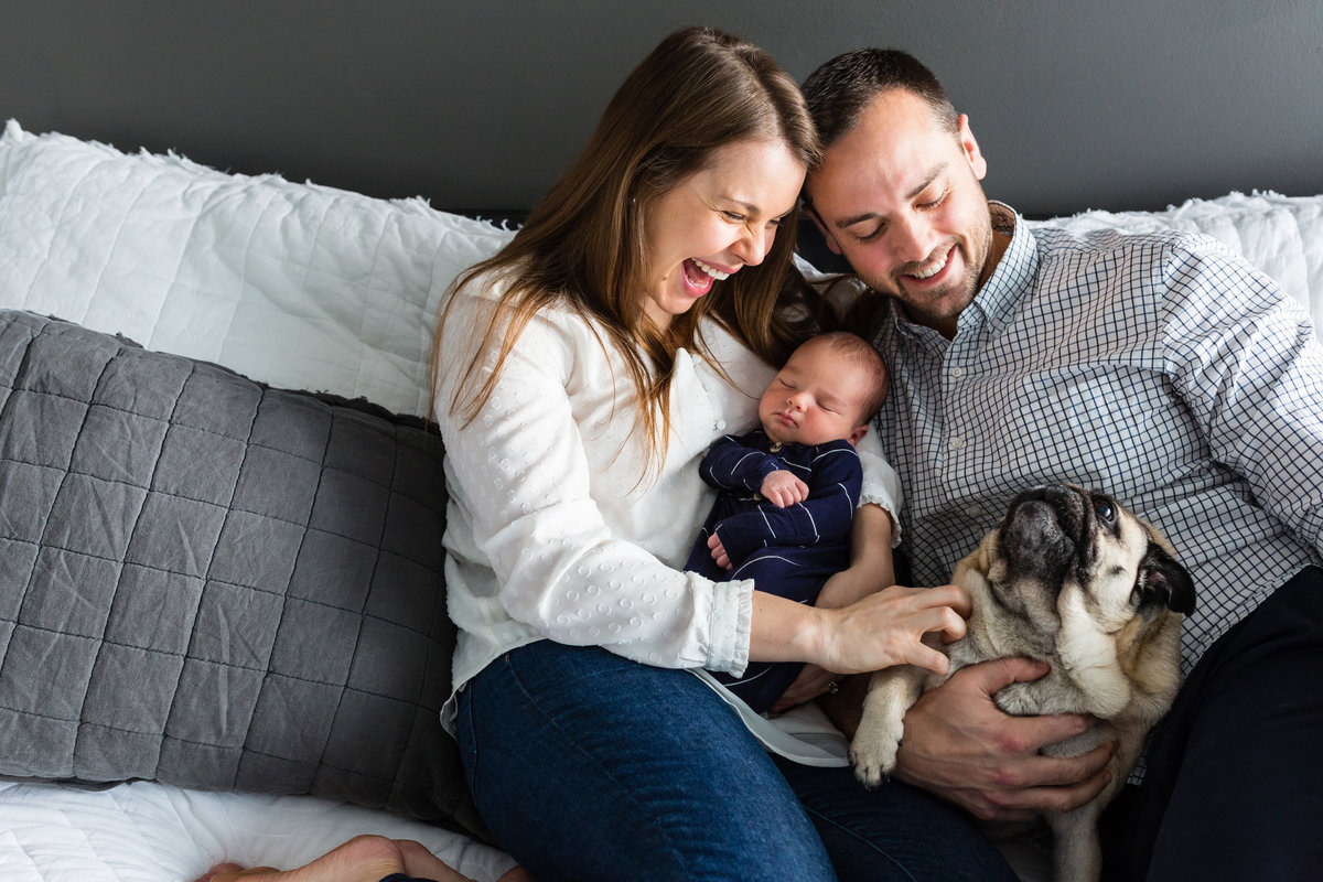 Family with newborn and dog - In Home Newborn Session - Jen Madigan Photography