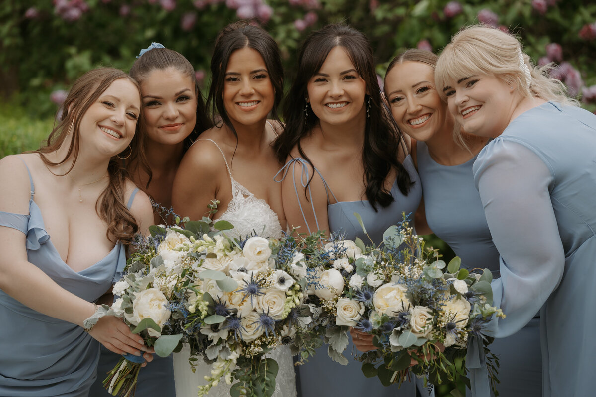 Bride and bridesmaids on wedding day