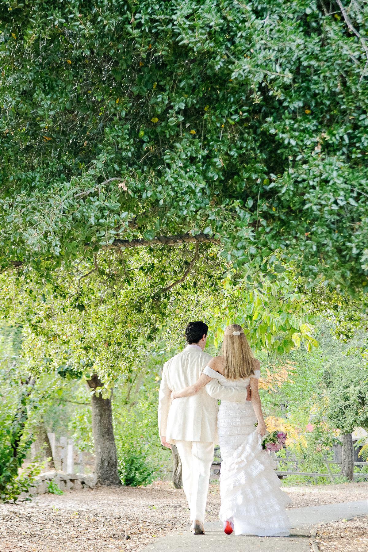 A bride wears Louboutin shoes for her wedding at the French Laundry in Napa.
