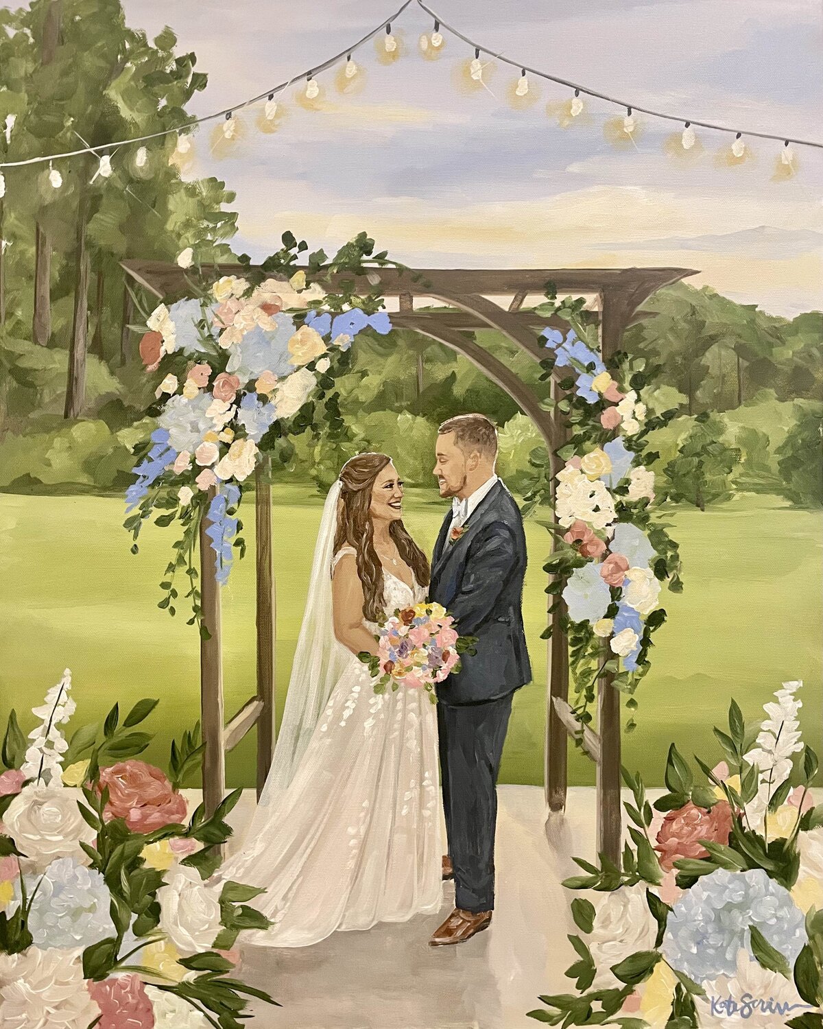 painting of bride and groom
