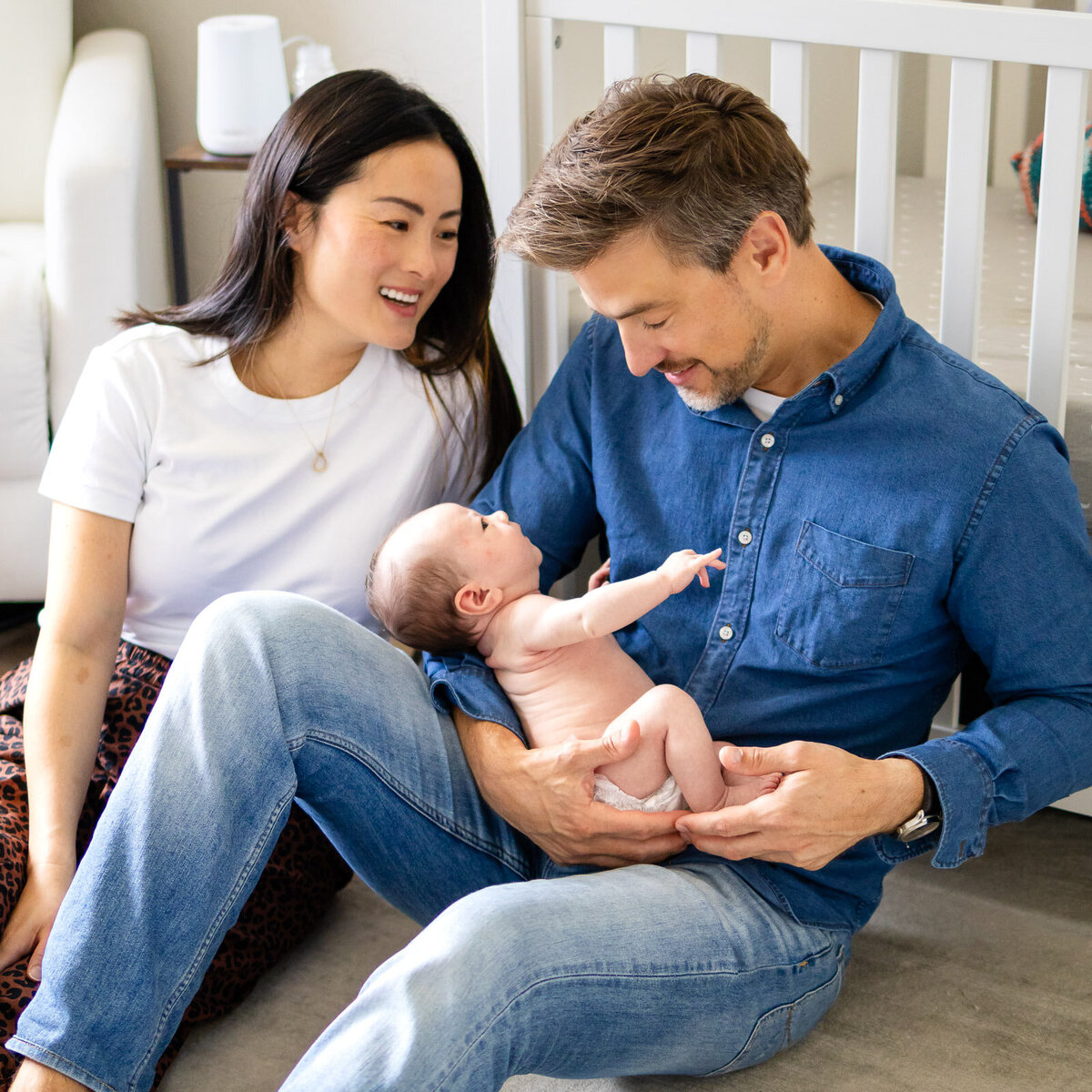 Bay Area Photographer Services newborn session with parents at home, Ellobelle Photography