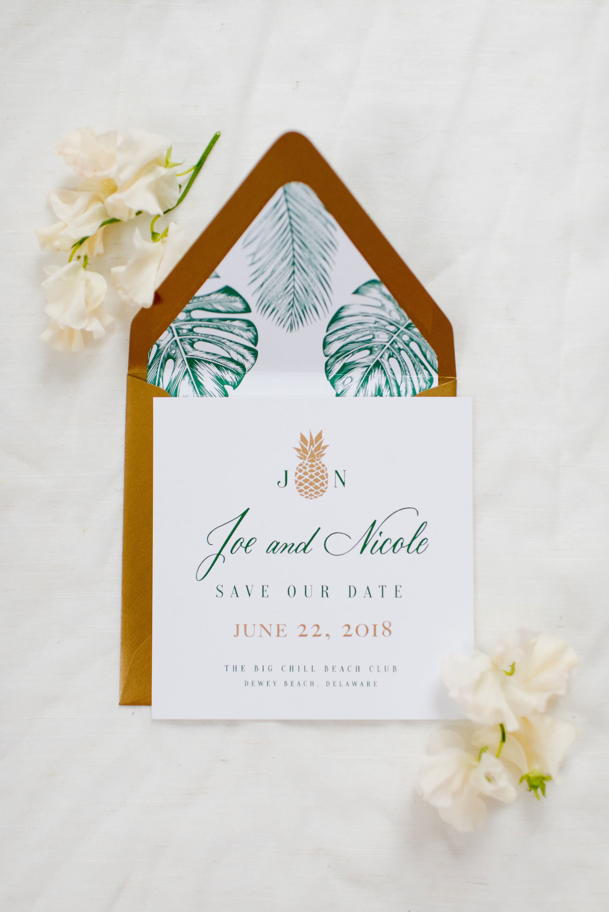 Beautiful hand lettered tropical invitations