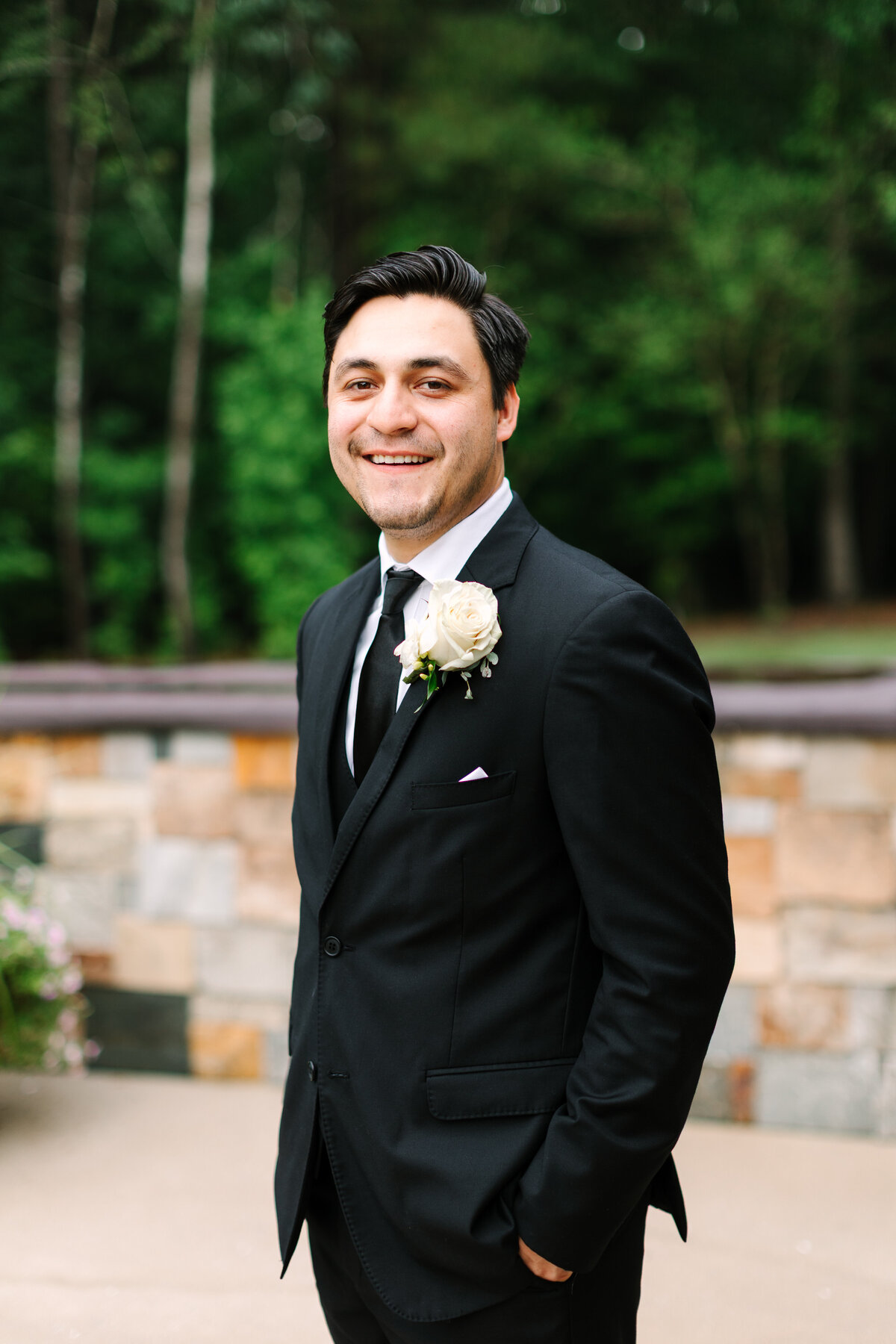 Groom portrait on his wedding day at The Maine of Williamsburg in Virginia