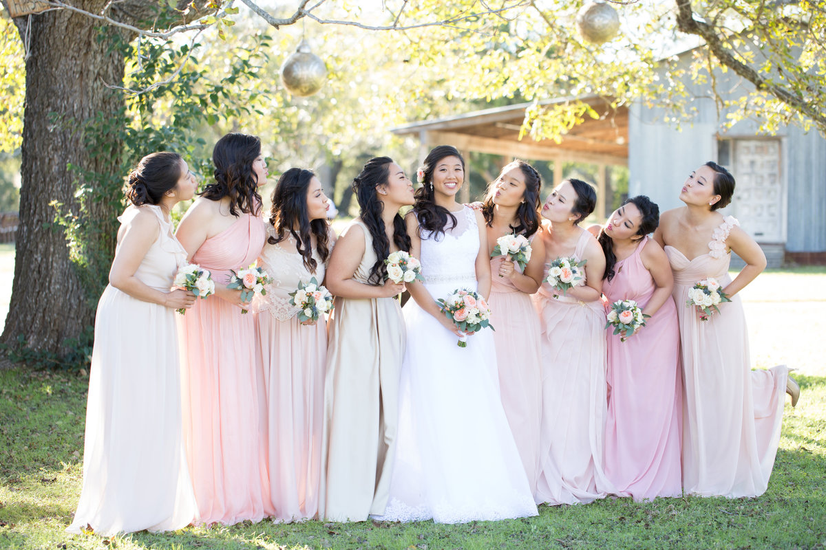 Pecan Springs Ranch wedding photographer asian wedding bride bridesmaids austin 10601 B Derecho Drive, Austin, TX 78737