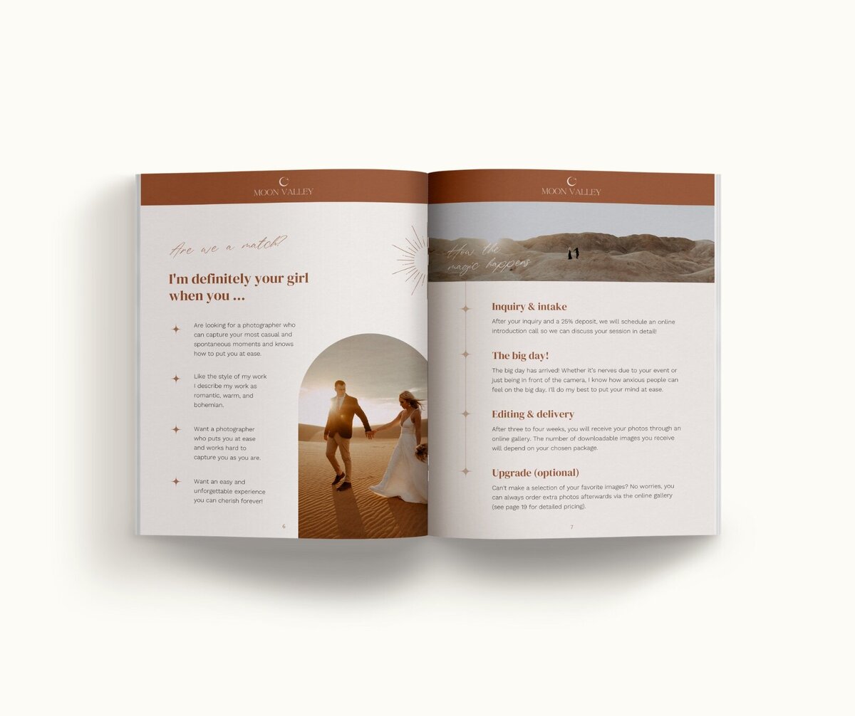 Boho pricing guide template for photographers Moon Valley 5