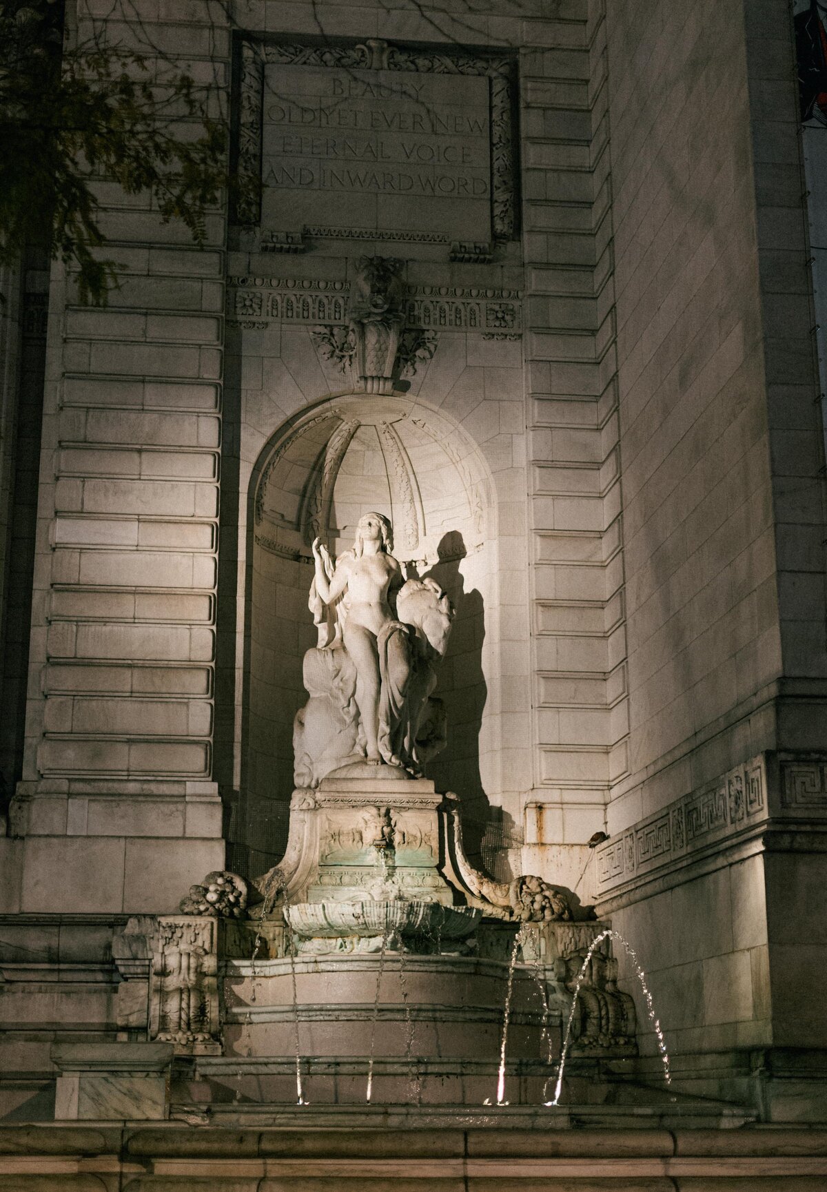 Bride and groom portraits in front of the New York Public Library, cinematic photography.