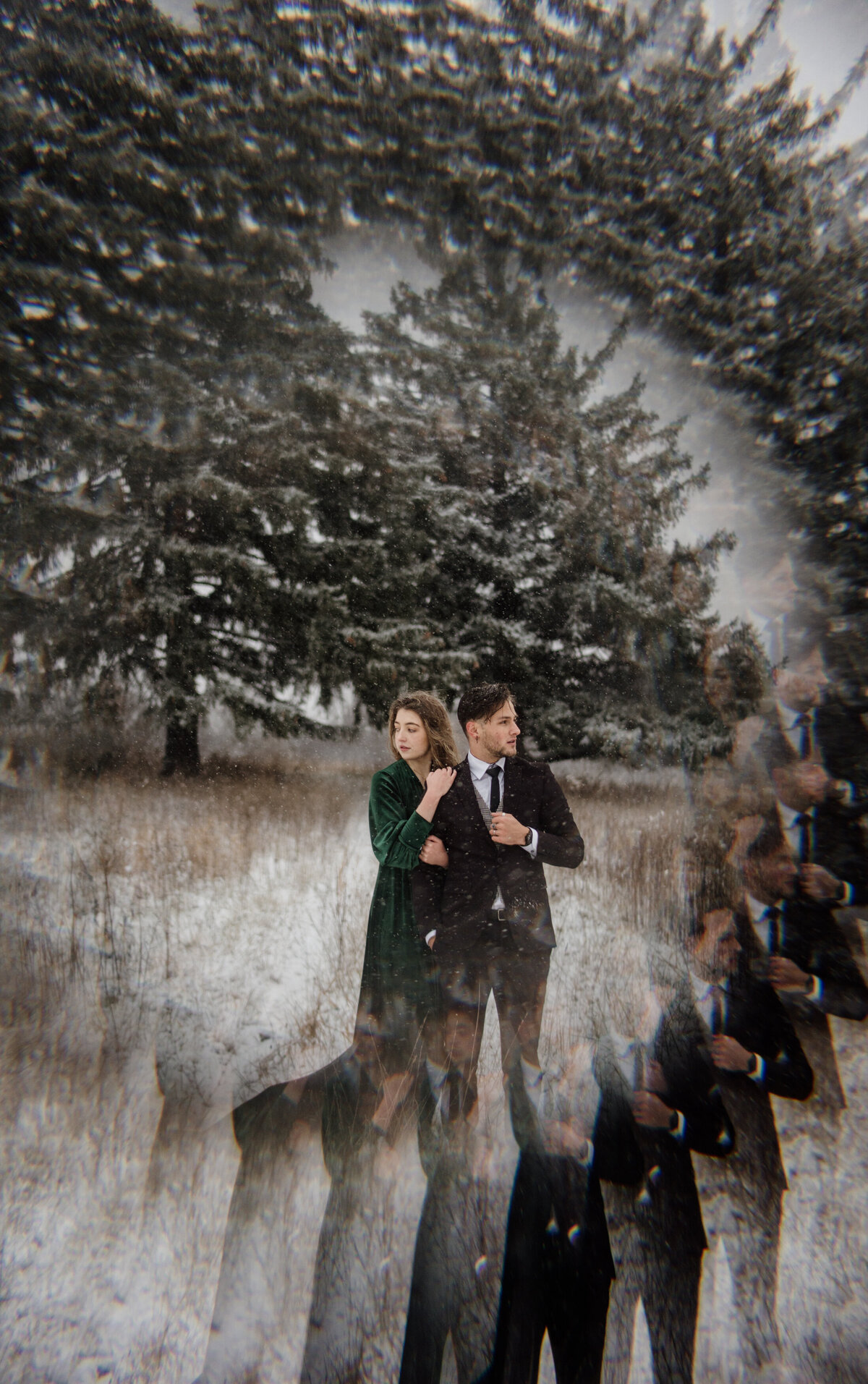 Millennium-Moments-Chicago-Wedding-Photographer-Snow-Engagement-Session-Waterfall-Glen-Flutter-Dress-Green-Velvet-Dress-Winter-Chicago-Engagement-103