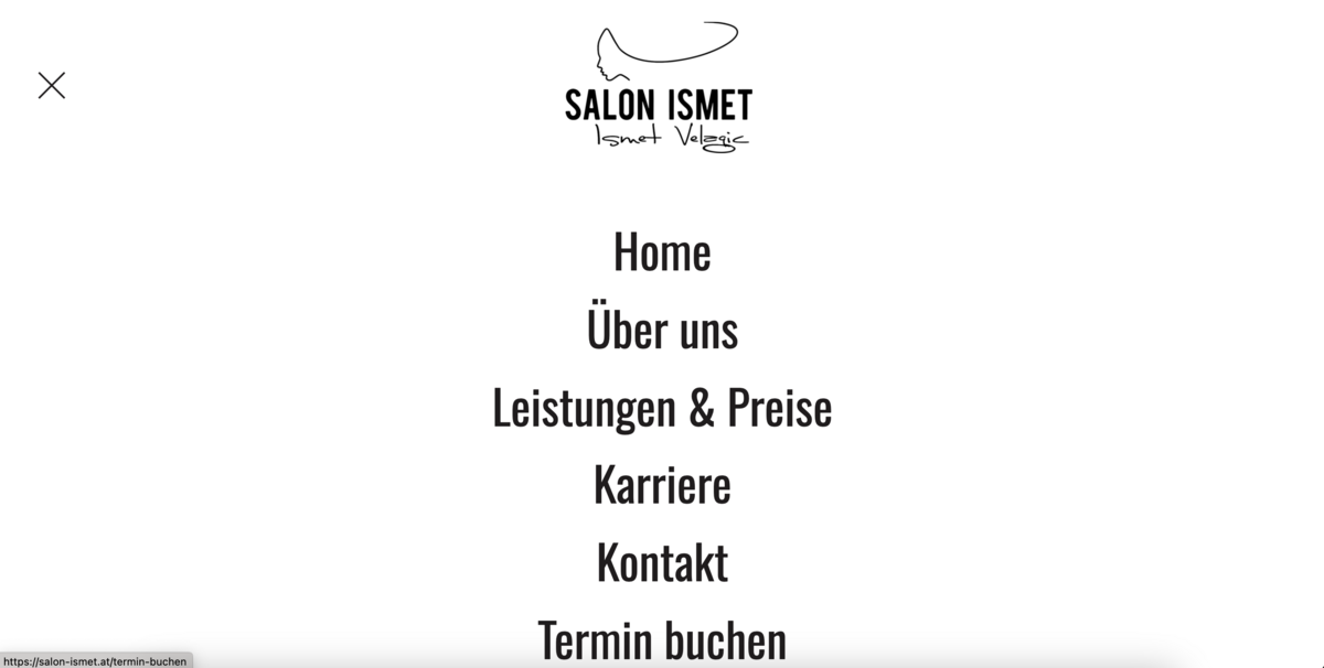 Screenshot of the Salon Ismet's new website