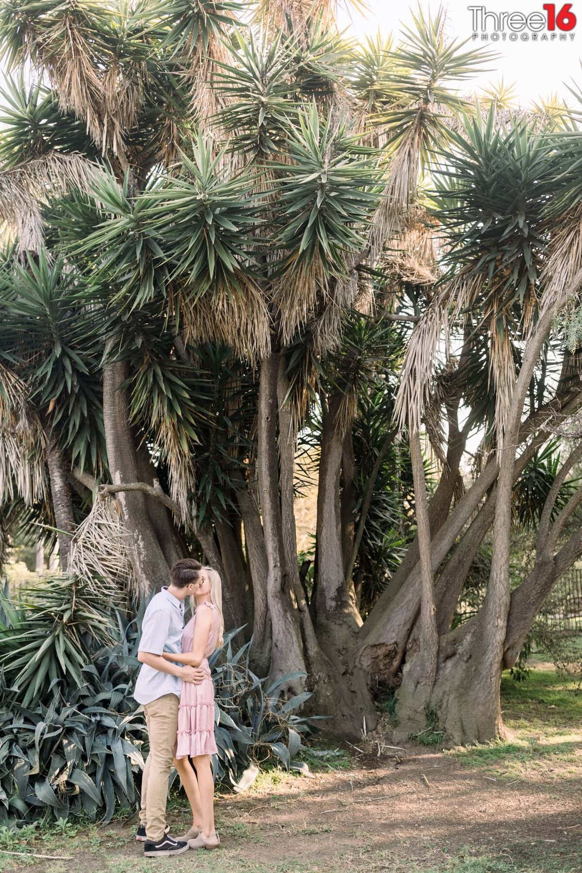 Romantic kiss for engaged couple at the Huntington Beach Library
