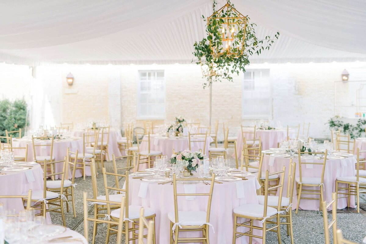 pink and white wedding reception