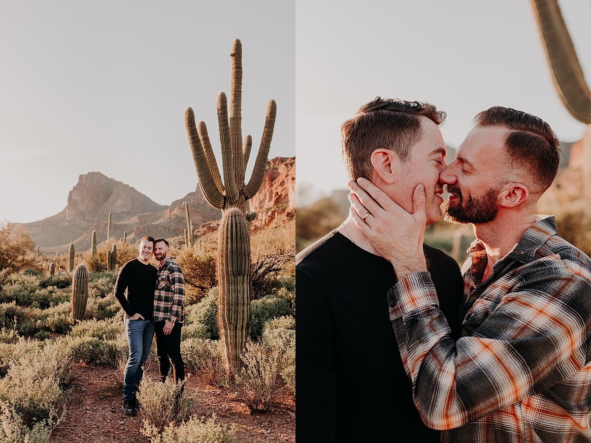 engagement photos of two men embracing and almost kissing