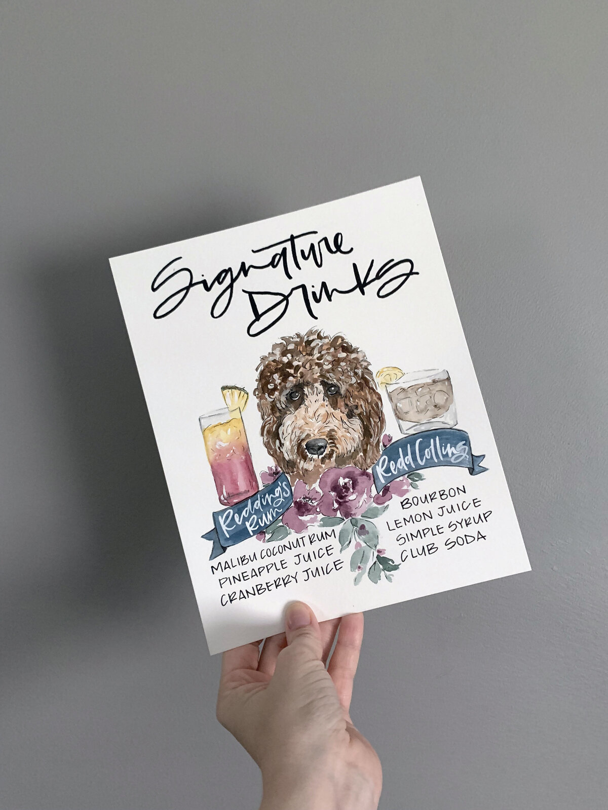 Custom pet watercolor signage drink and cocktail signage