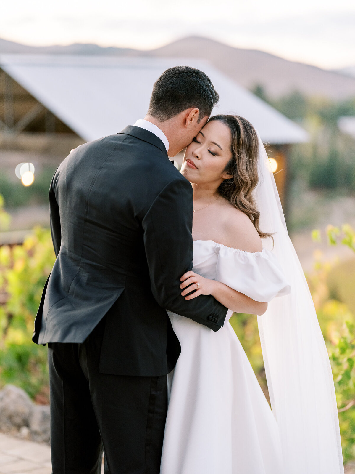 Golden hour bride and groom portraits at Viansa wedding