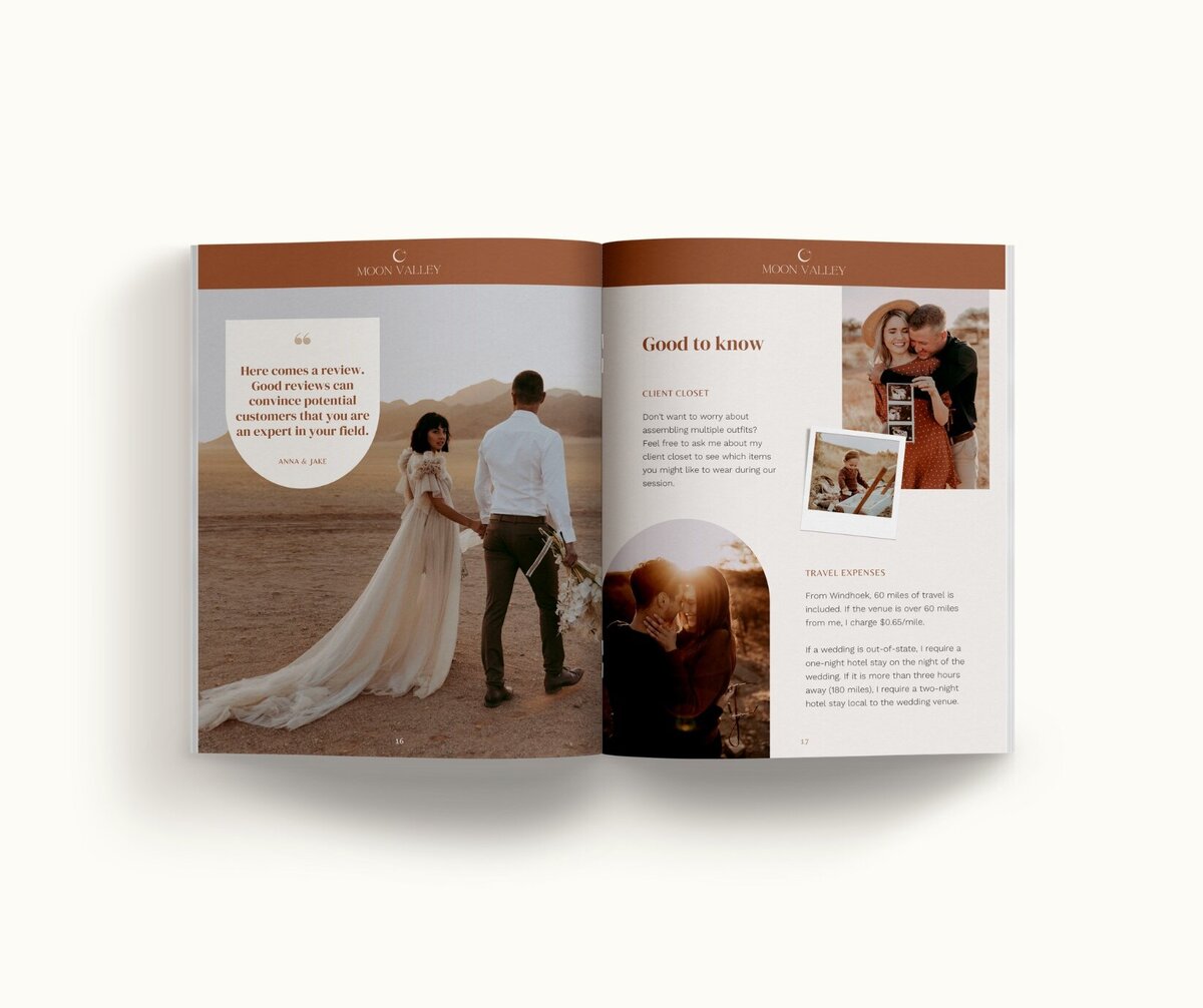 Boho pricing guide template for photographers Moon Valley 10