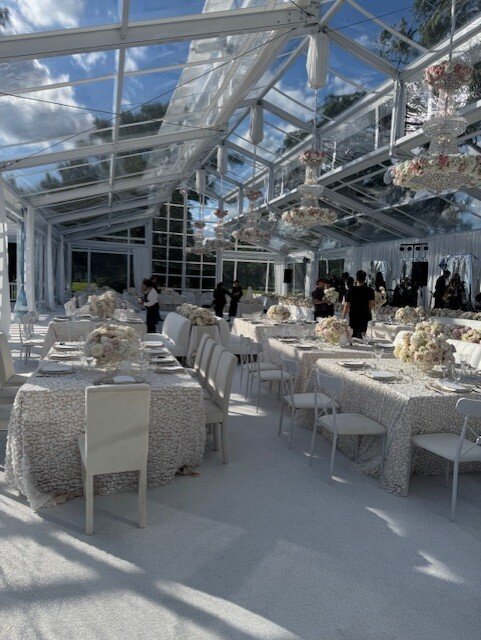 42x72 chandeliers - white garden tent