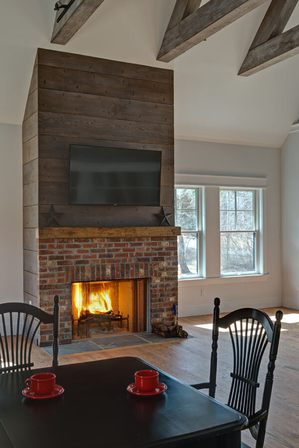 Photo of dining room with fireplace