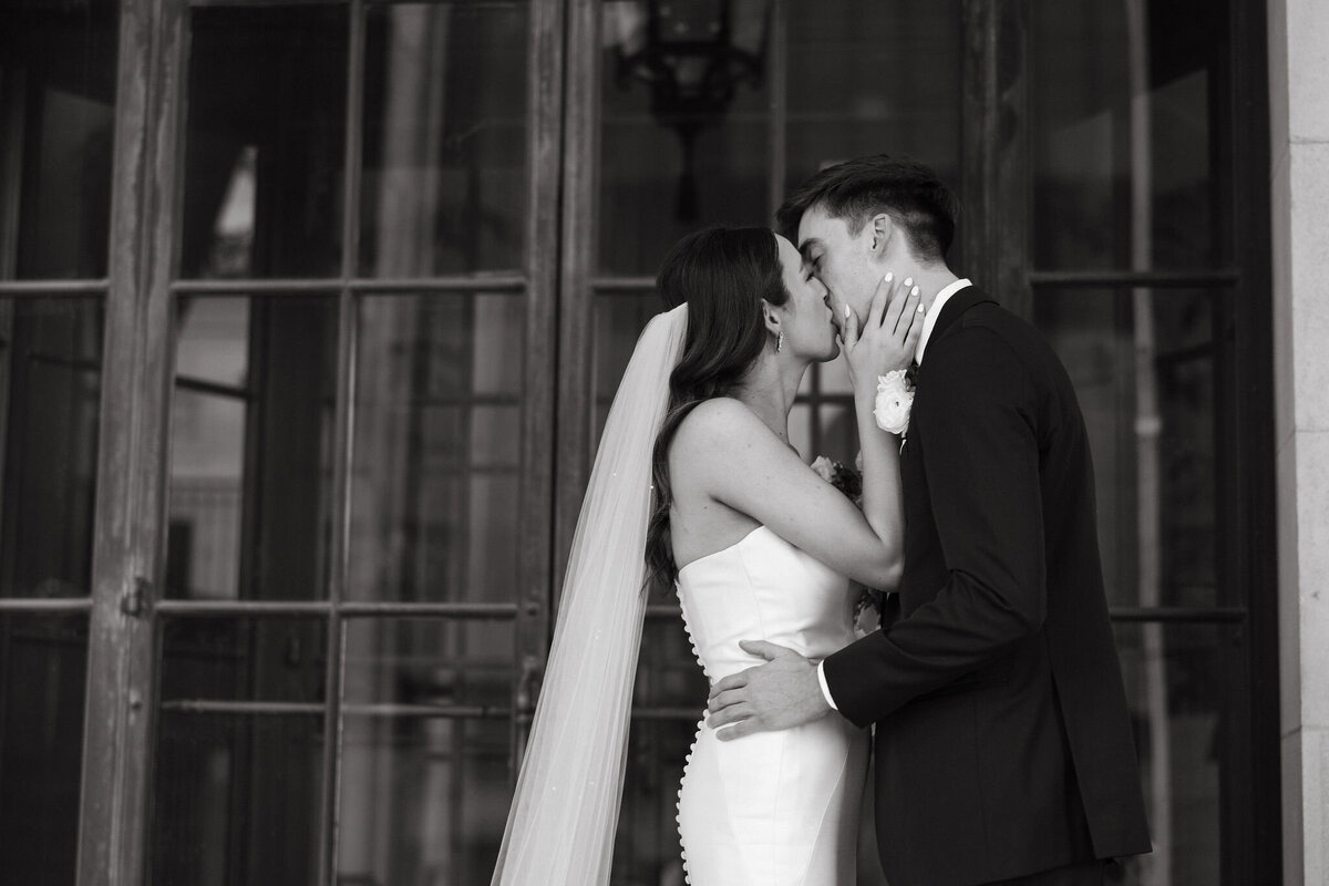 bride and groom kissing