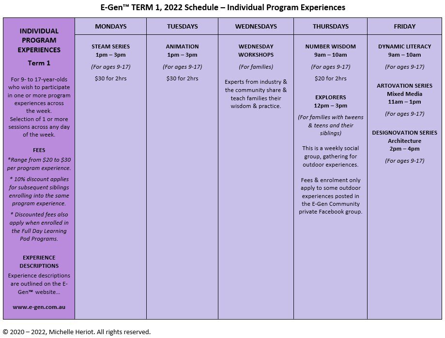 E-Gen TERM 1 Timetable - Individuals