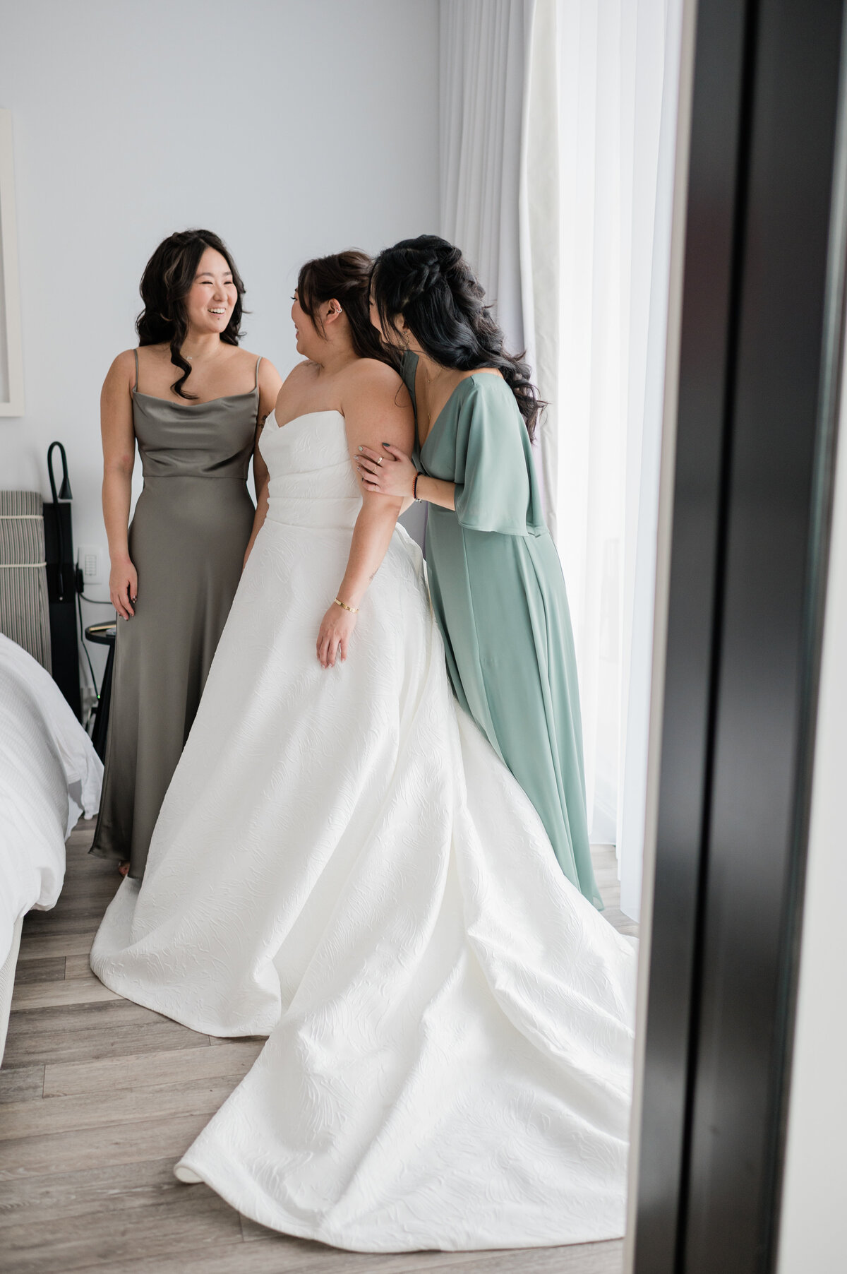 Bride looks at bride