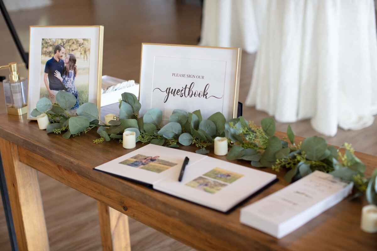 guestbook sign in engagement photo album at Milestone New Braunfels wedding