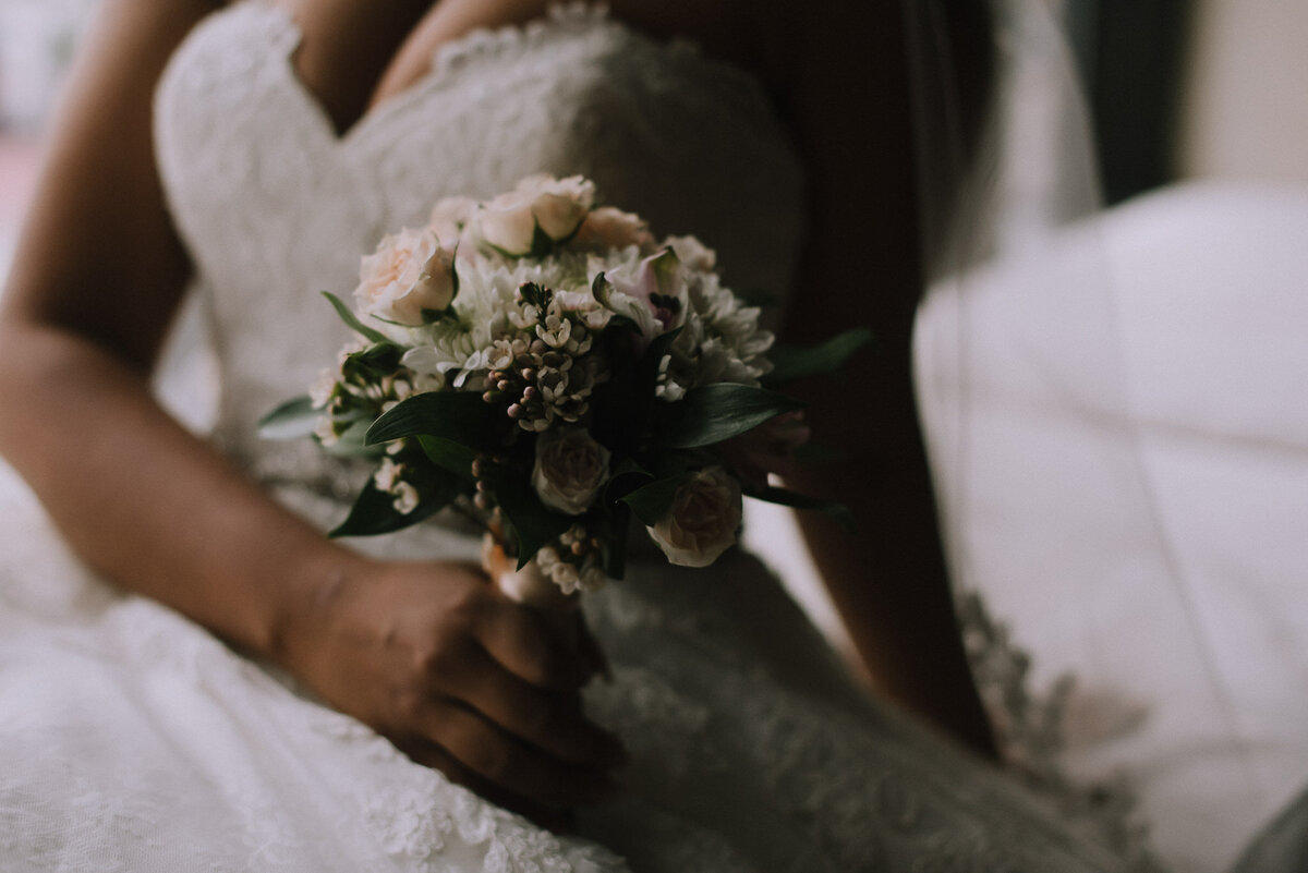 Bride Holds Bouquet at The Annex in Wilmington NC Fort Mill Charlotte Wedding Photographer