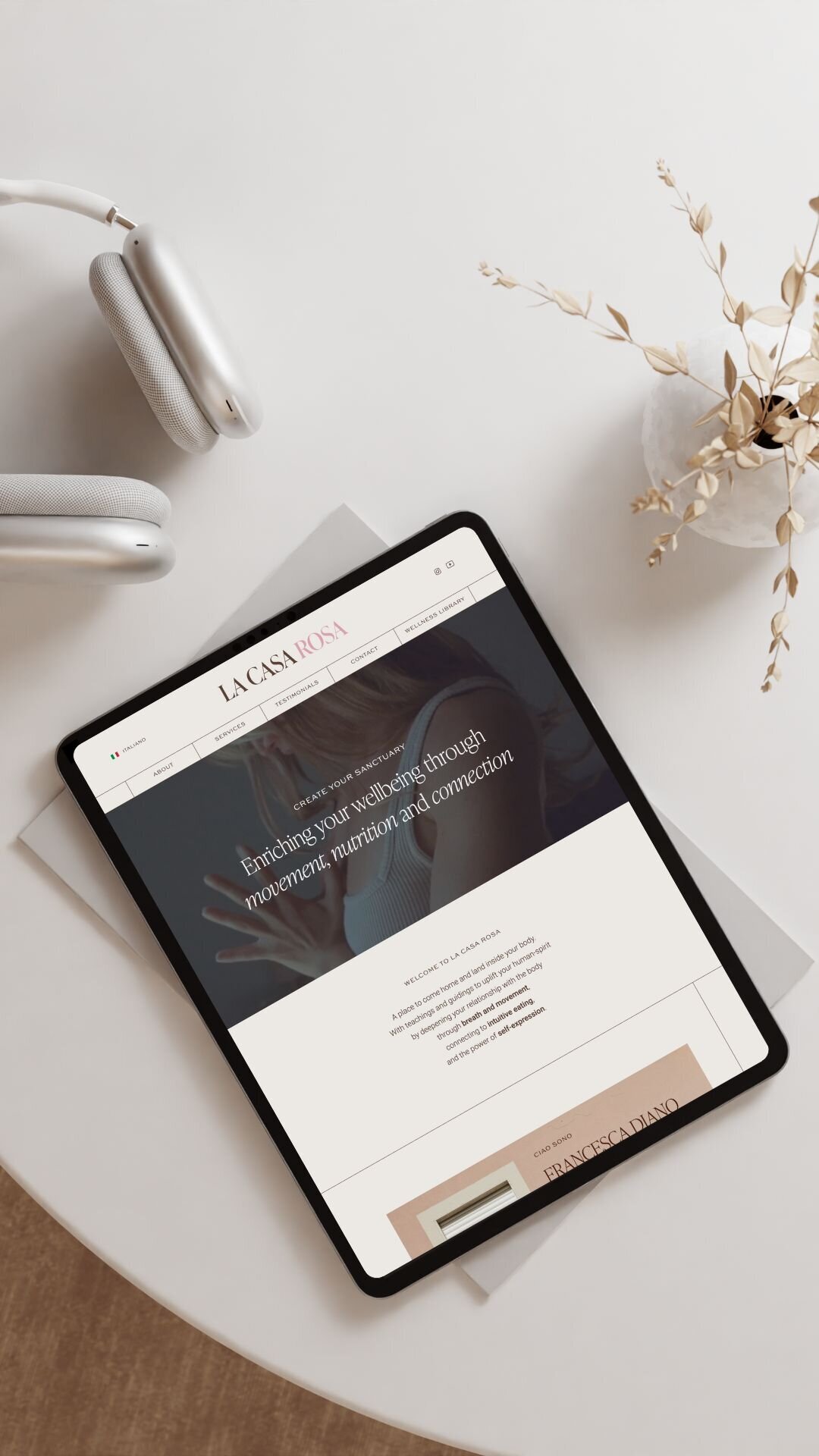 Custom Showit website design mockup on an iPad for a yoga teacher and reiki practitioner, highlighting responsive and user-friendly web design for wellness entrepreneurs and fitness coaches