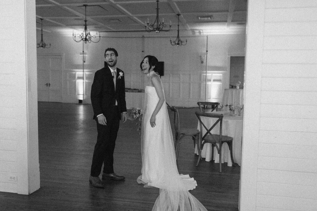 Bride and groom in reception space at Mattie's wedding venue in Austin