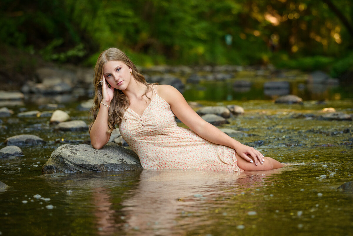 Holland MI Senior Pictures in a Stream Images by Jennifer