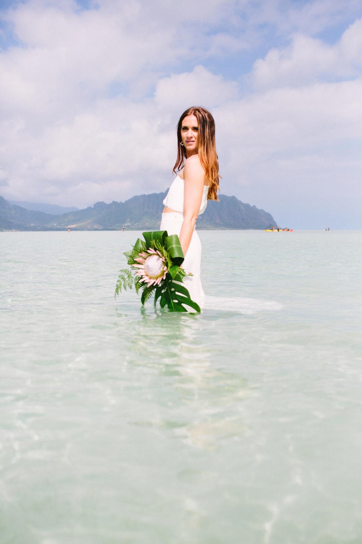 BeautifulBohoBrideKaneoheSandbarOahuHawaii
