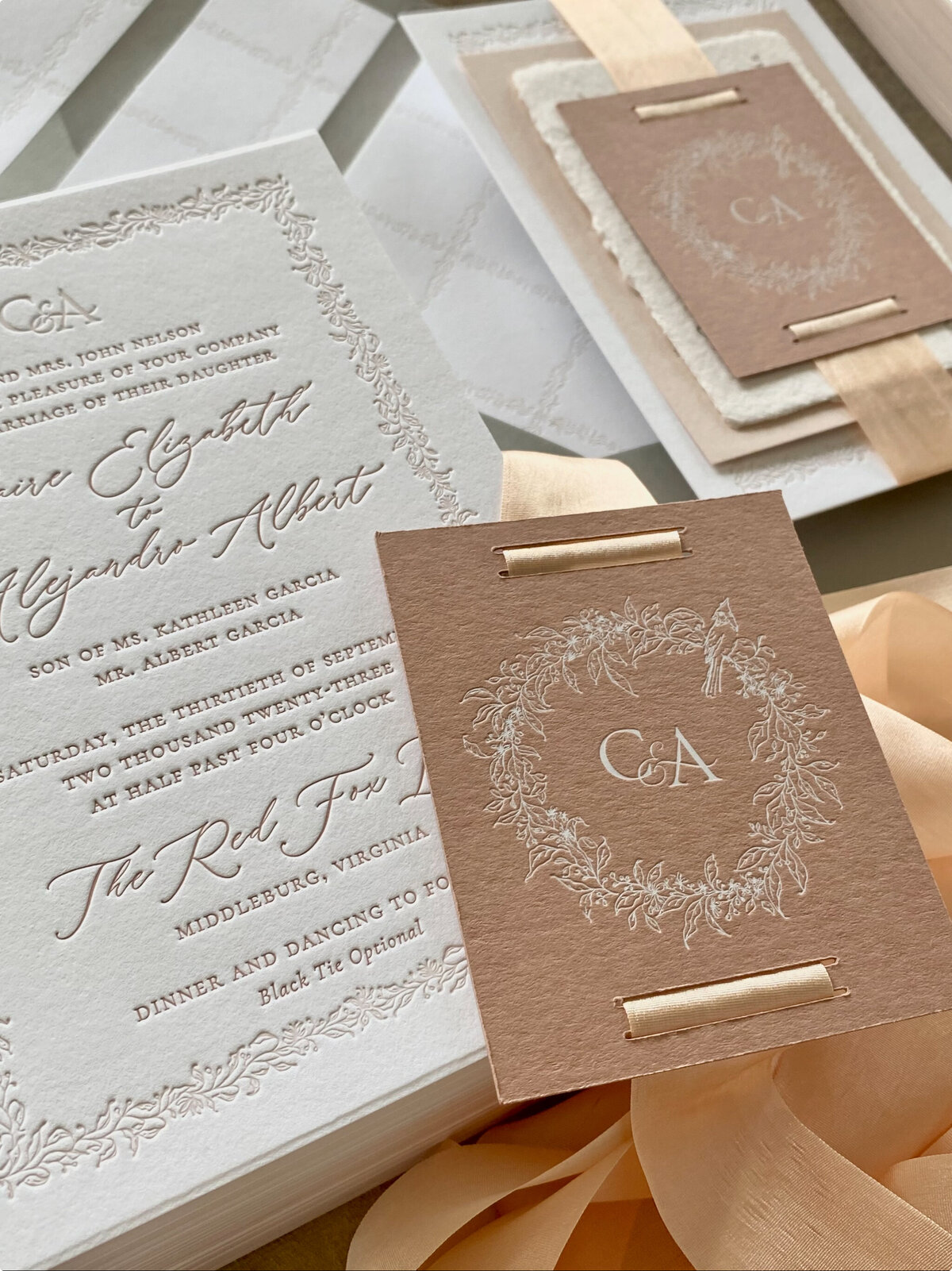 Wedding stationery with custom calligraphy