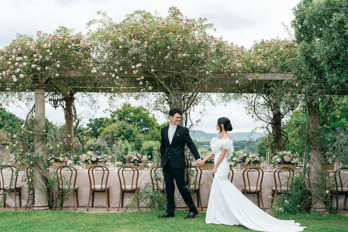 Bride and groom seeing their wedding reception
