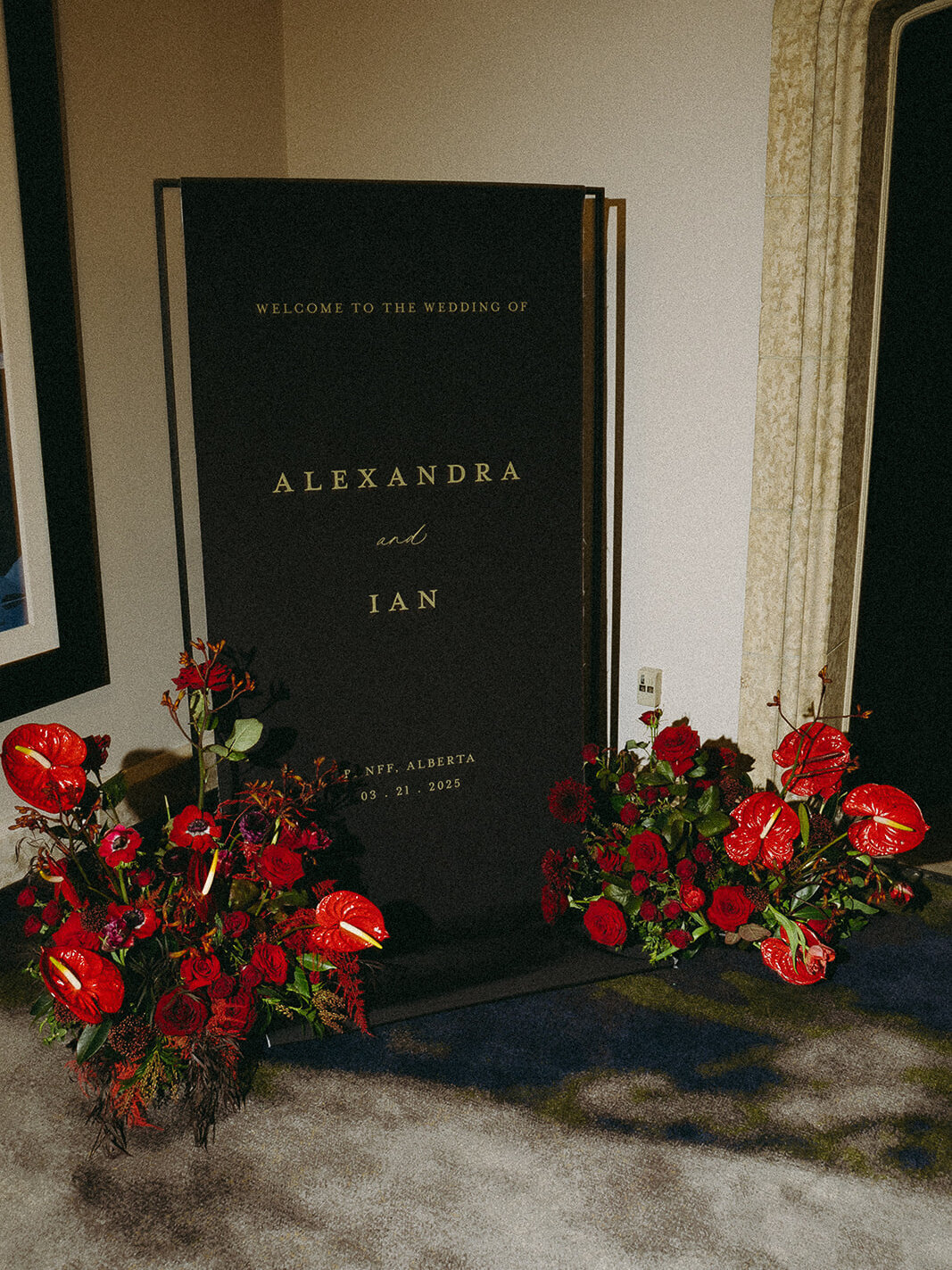 Custom Black Linen Wedding Welcome Sign, Modern Fabric Banner