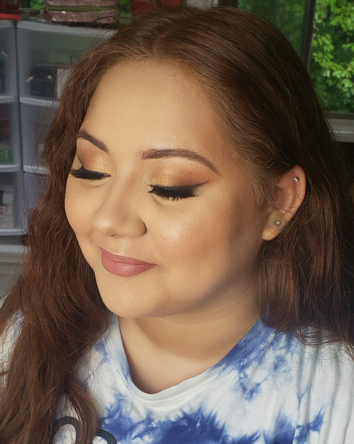 Beauty shot with dewy foundation and defined eyes – Lyds Makeup in the NYC area.