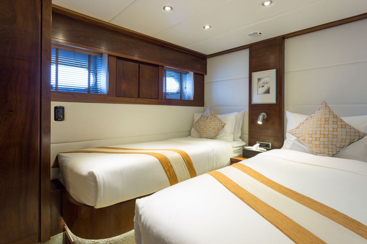 Cabins onboard a romantic sunset cruise on a luxury yacht near Koh Samui, Thailand.