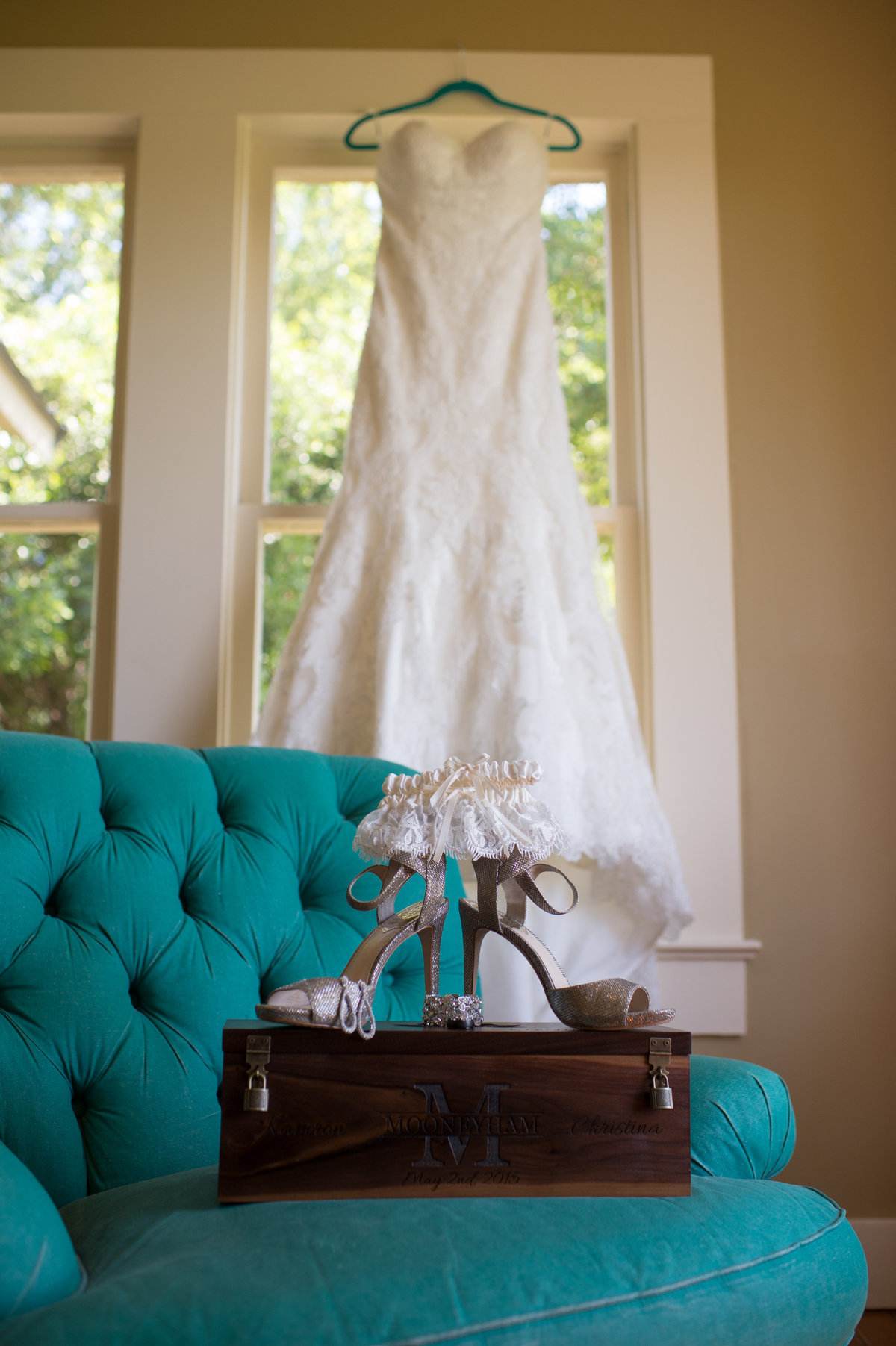 River Rock Event Center Texas  Brides accessories dress shoes and garter teal green chair