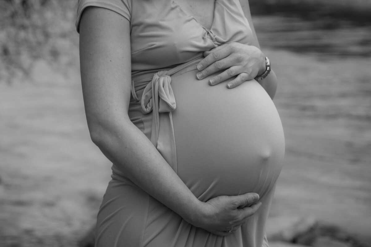 Closeup of a babybump - black and white