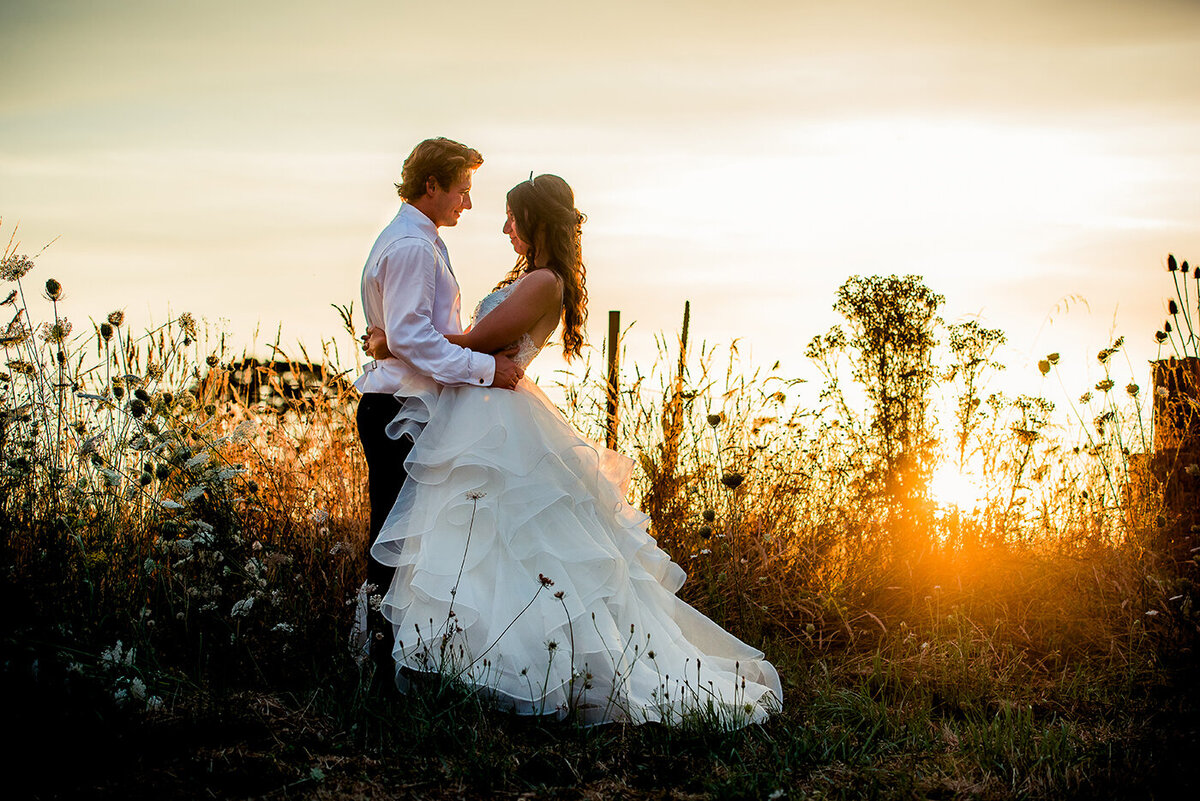 bride and groom at golden hour