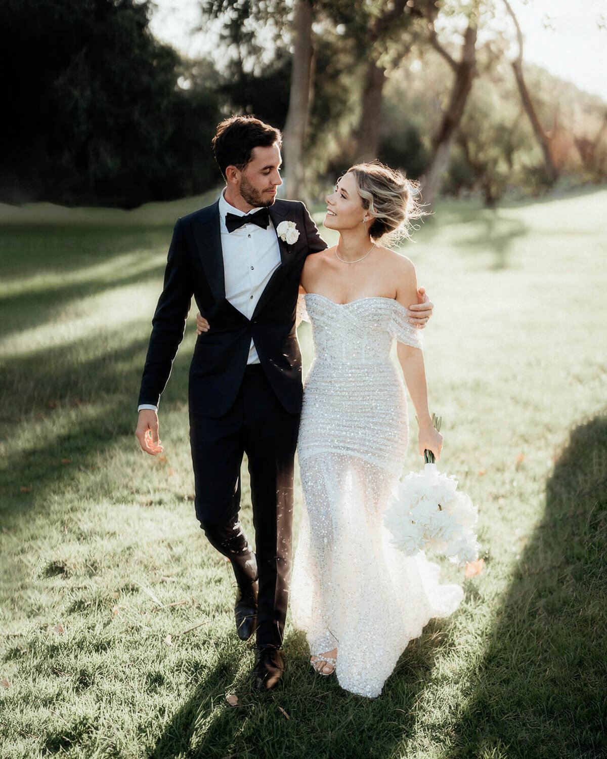 Bride and groom walking