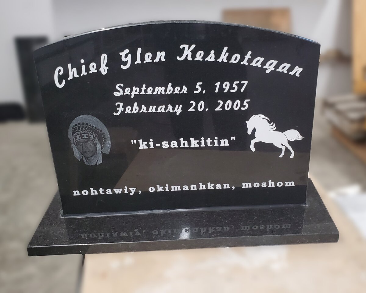 first nation chief headstone custom engravings saskatchewan