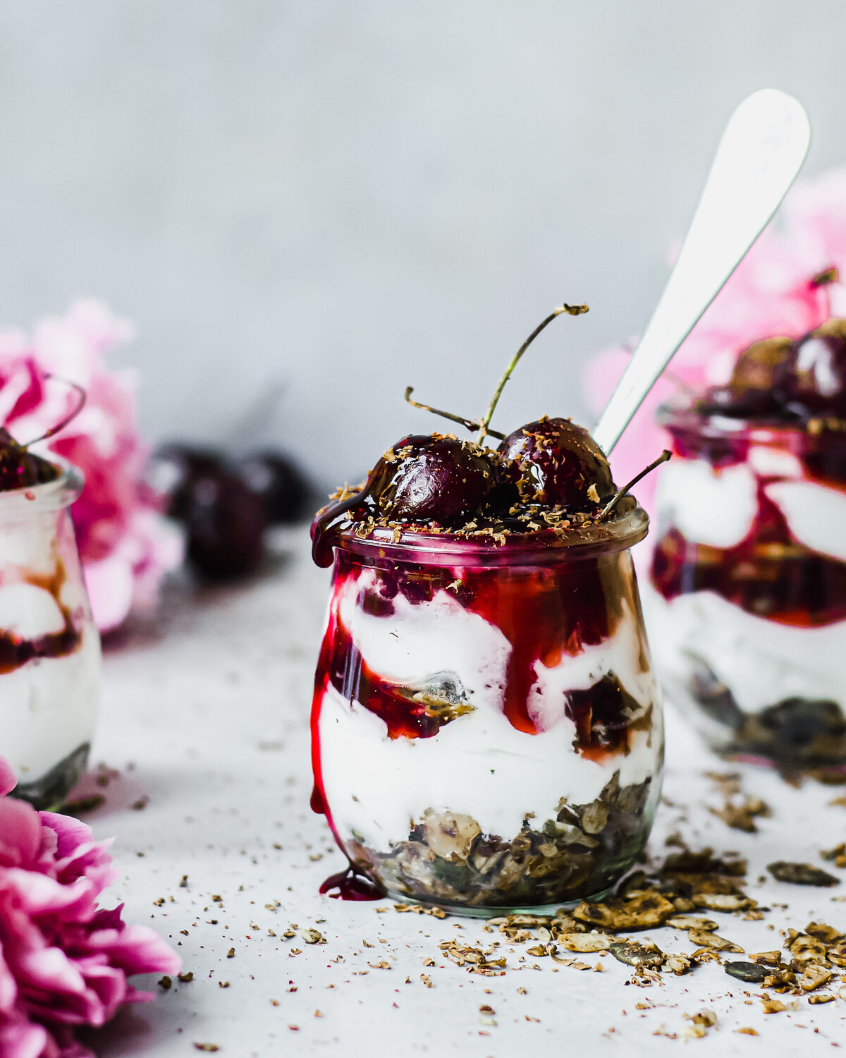black forest gateau cherries desert jars food photography