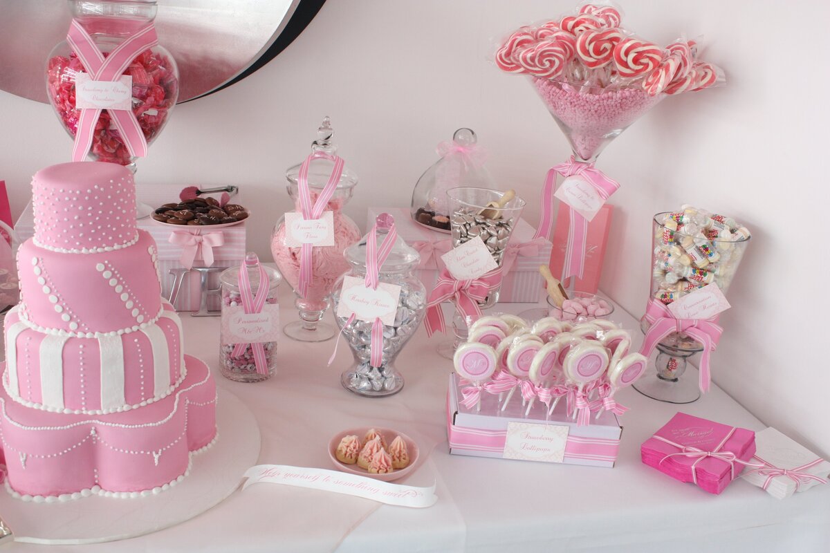 pink and white candy buffet