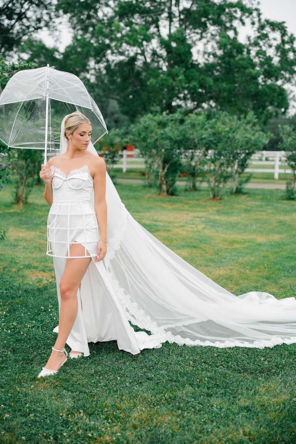 Lightweight lace blusher veil attached securely with comb
